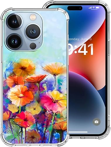 Funda transparente compatible con iPhone 14 Pro, diseño floral abstracto de acuarela, funda para teléfono, TPU suave, a prueba de golpes,