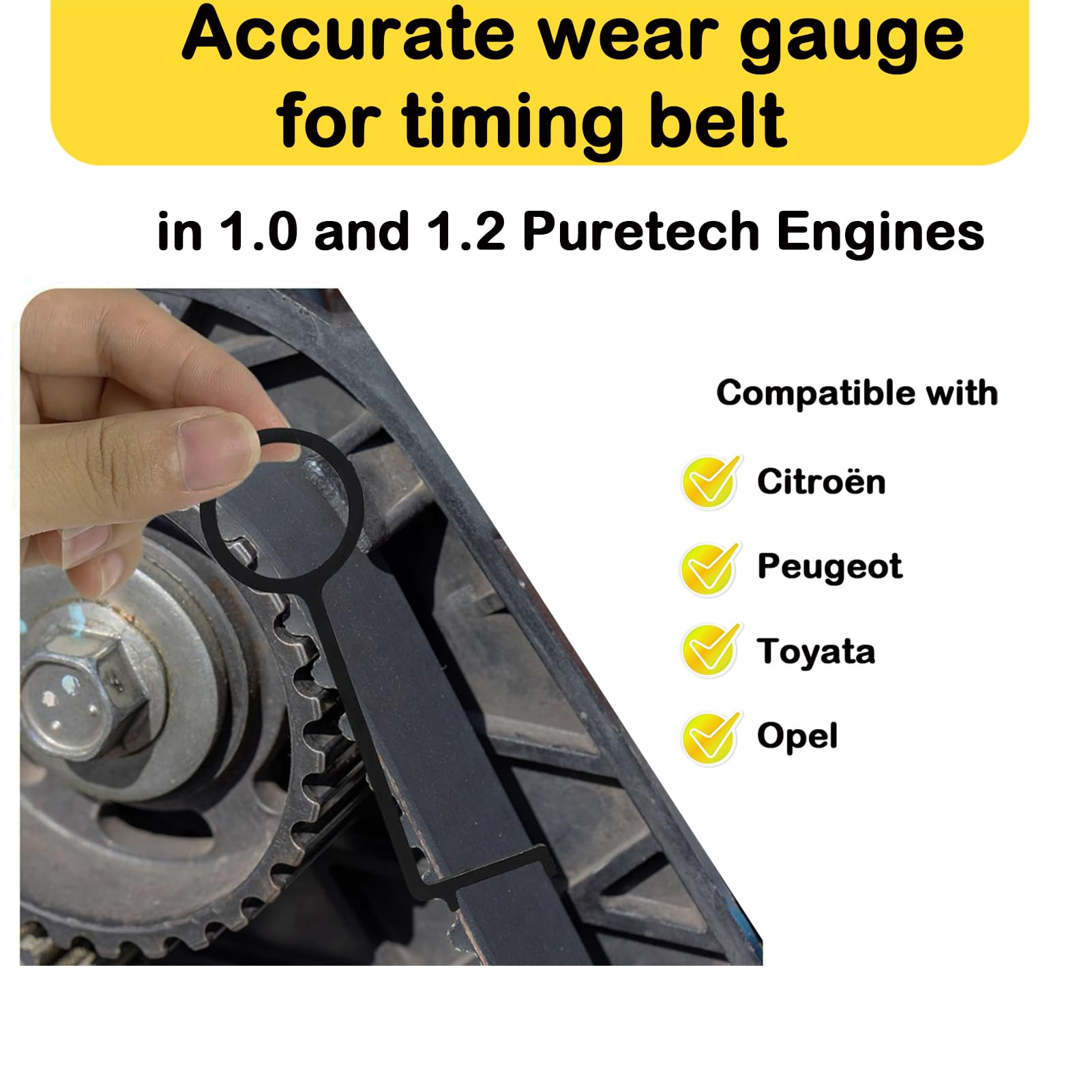 Calibro Cinghia PSA Strumento Chiave per Cinghie dentate PureTech 1.0 e 1.2, Strumento per Verificare l'Usura della Cinghia Dentata PSA, OEM G-0109-6 1643190080 Compatibile con Citroen, Peugeot, Opel