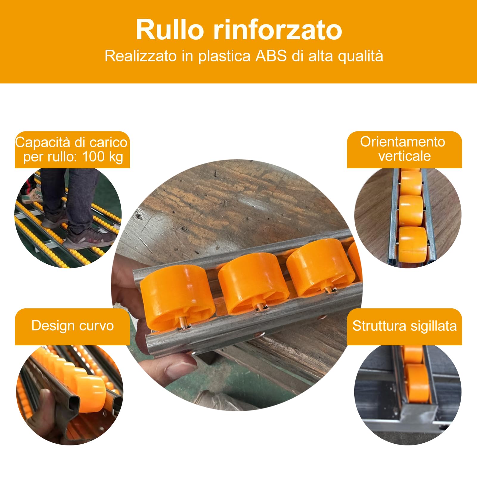 HJZALMI Schwerkraft Rollenbahn 50x100cm, mit ABS-Kunststoffrollen, Gelb | Antriebsloser Rollenförderer, leichtes Rollenband ideal für Lager, Werkstatt, Güterumschlag, Eimertransport und LKW-Beladung
