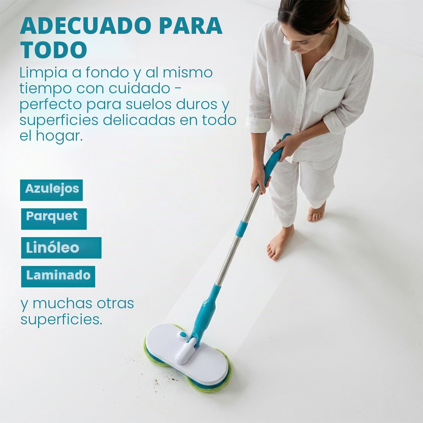 Fregona eléctrica Hurricane Floating Mop - Limpiaparabrisas Recargable para Fregar, Fregar y Fregar - con 2 Almohadillas de Microfibra 3