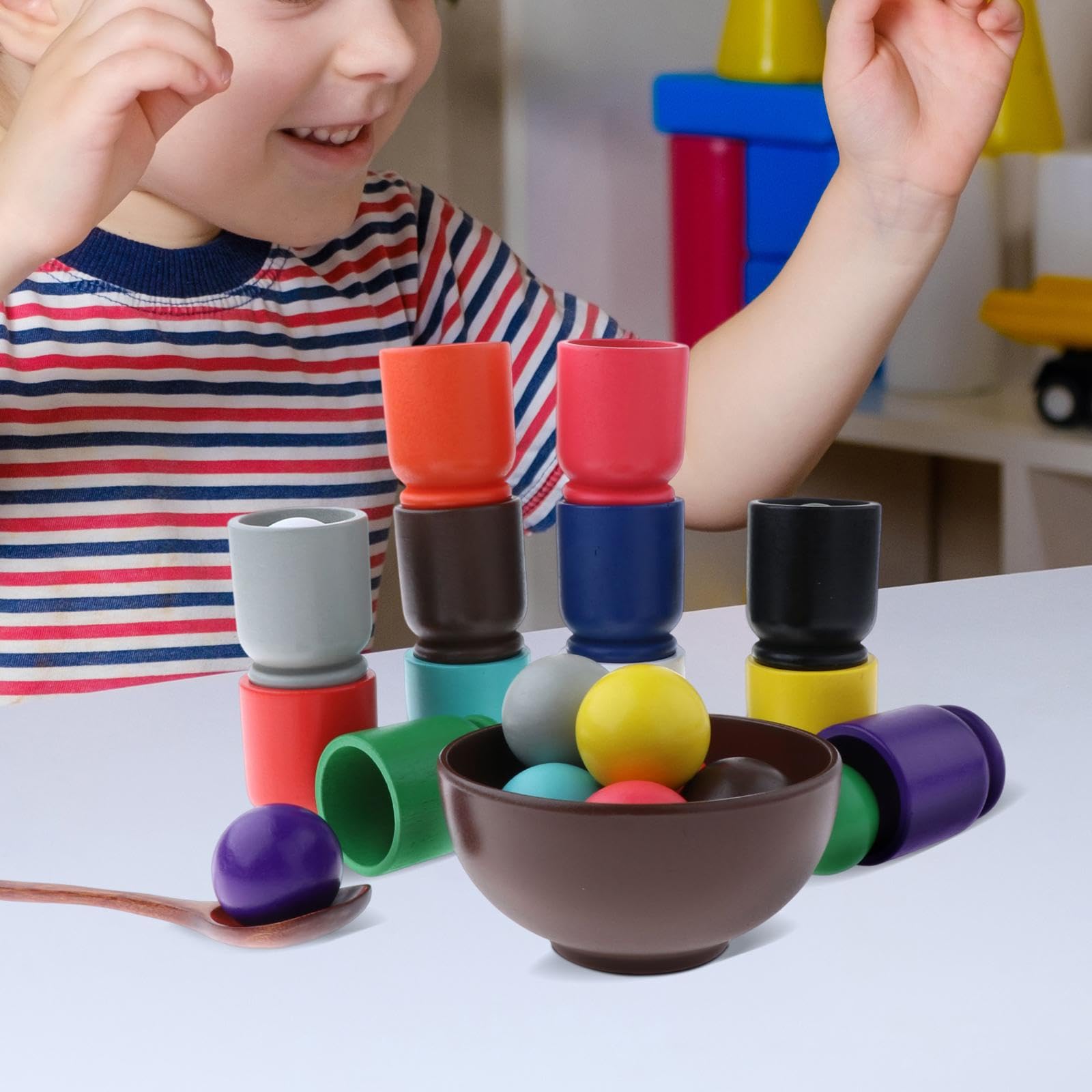 Juego de Clasificación de Bolas de 12 Piezas en Vasos, Juguete de Madera, Juego Educativo, Clasificación por Colores, Juego de para Niños,