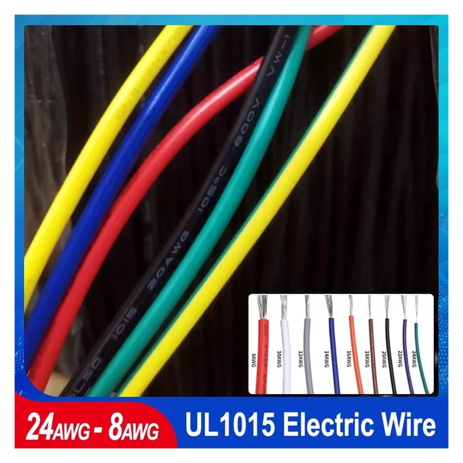 Cable electrónico de Cobre estañado con Aislamiento de PVC, Cable electrónico UL1015 de 1/5M for iluminación de lámpara, 12, 10, 8AWG(Yellow Green,5m 10AWG)