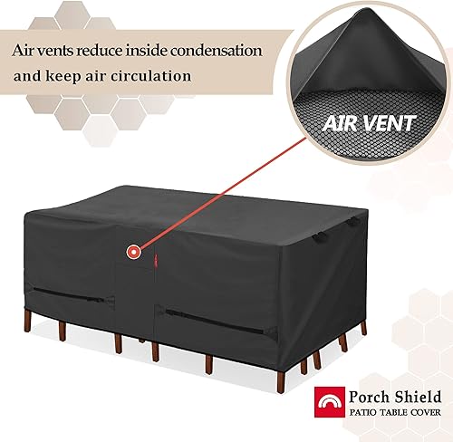 Miniatura 5 de Porch Shield Funda rectangular para mesa de patio, impermeable, para mesa de comedor y sillas de exterior, 108 x 70 pulgadas, color negro