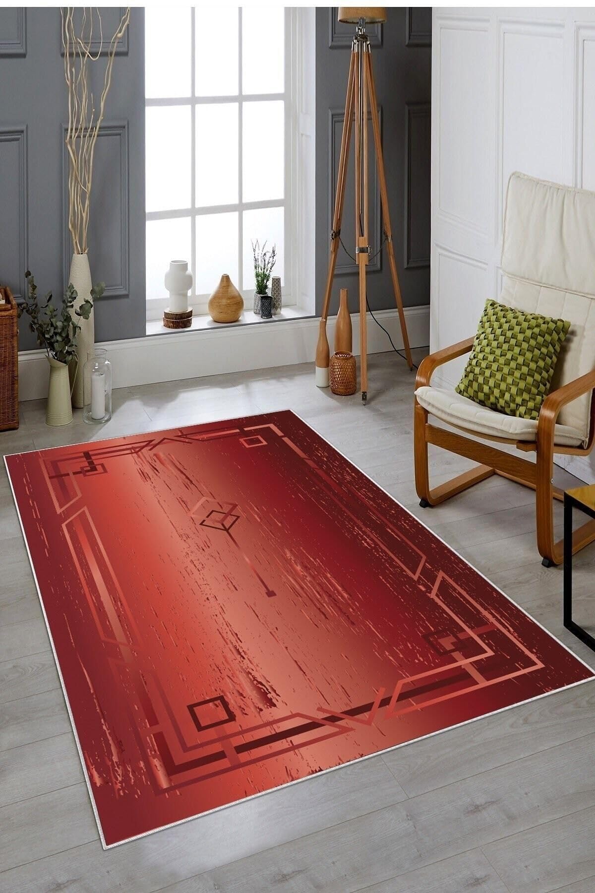 Pelangi Bordo Geometrik Desen Yıkanabilir Kaymaz Taban Leke Tutmaz Modern Salon Halısı Ve Yolluk, Bordo 120 x 200, 135811812020005