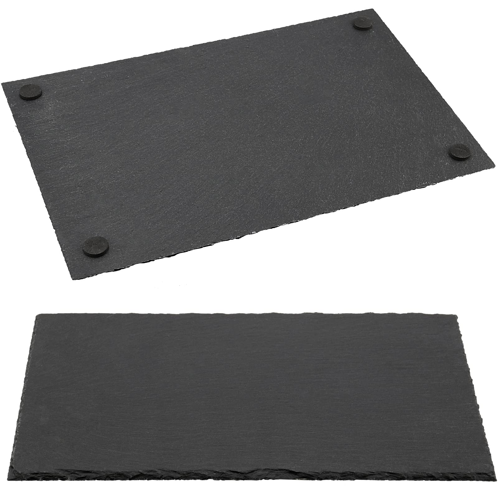 MUKLEI 8 tablas de queso de pizarra negra de 10 x 4.7 pulgadas, bandeja de servir de pizarra negra con borde natural, bandeja de servir de piedra pizarra para queso, embutidos, sushi, aperitivos