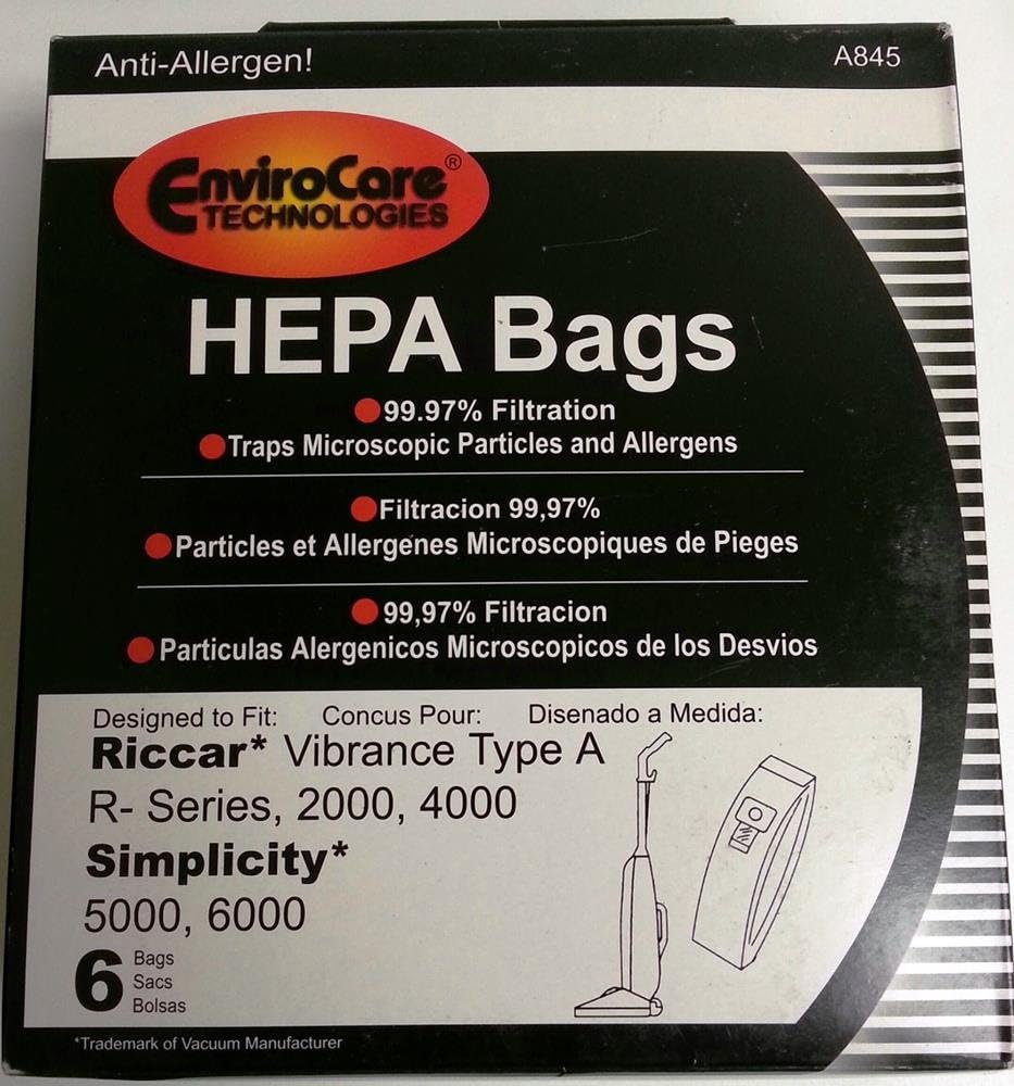 Vacuum Cleaner Bags 6 pk RICCAR HEPA Type A Vacuum Bags for