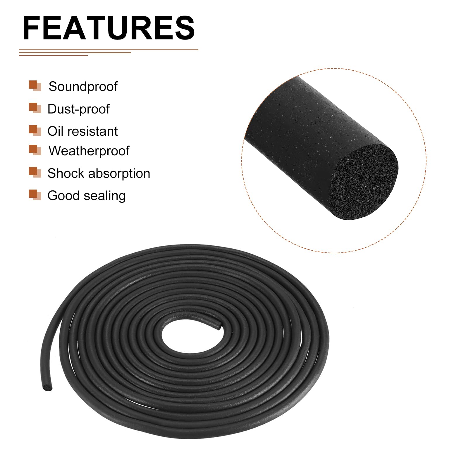 DTGN 4mm x 8meters(DXL) Foam Rubber Weather Seal Strip, 1Pack, Good for DIY Furniture - Image 3