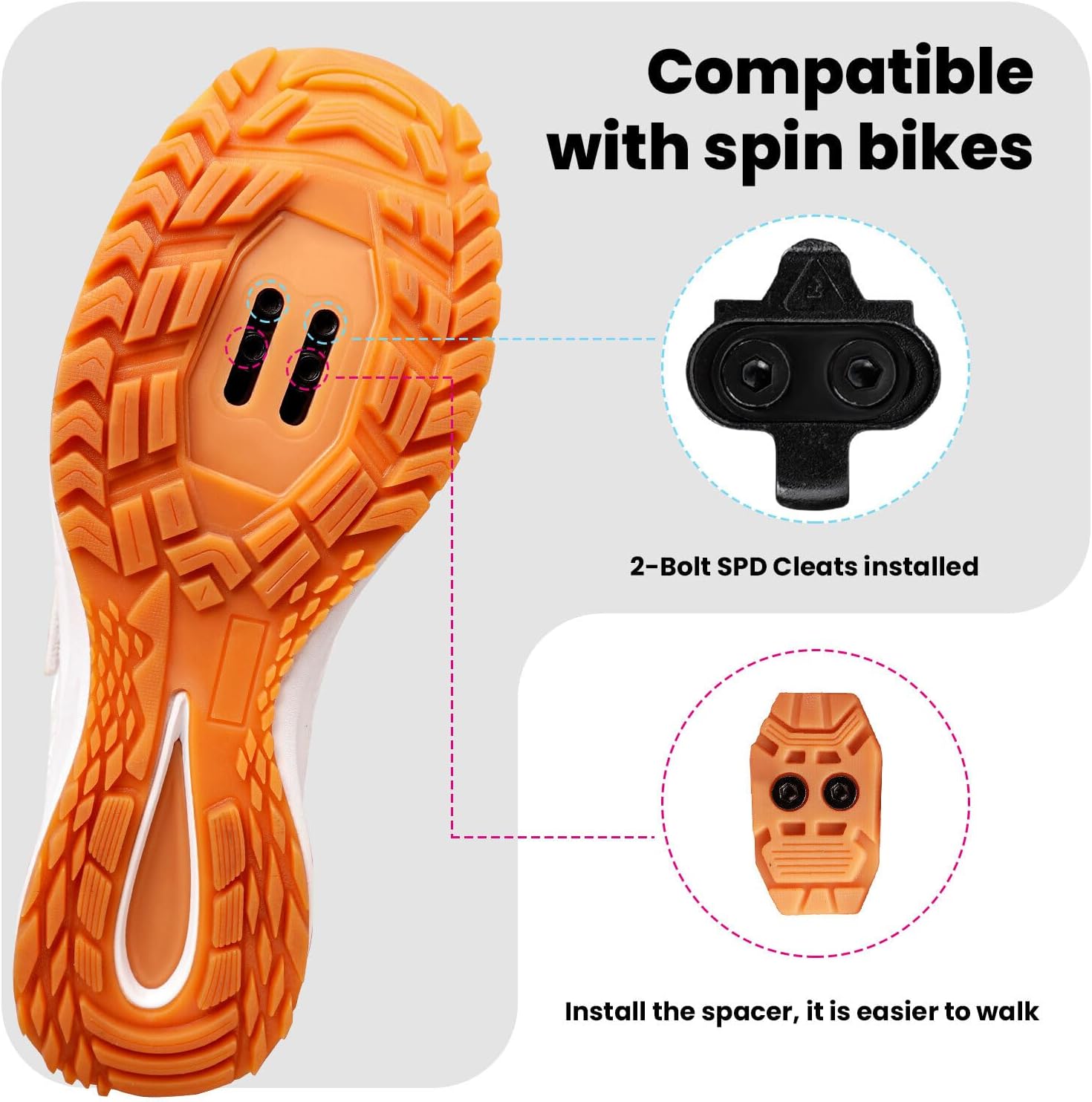 Men's Cycling Shoes Compatible with 2-Bolt SPD Cleats, Comfortable Walkable Road Bike Shoes for Indoor & Outdoor Cycling - Image 5