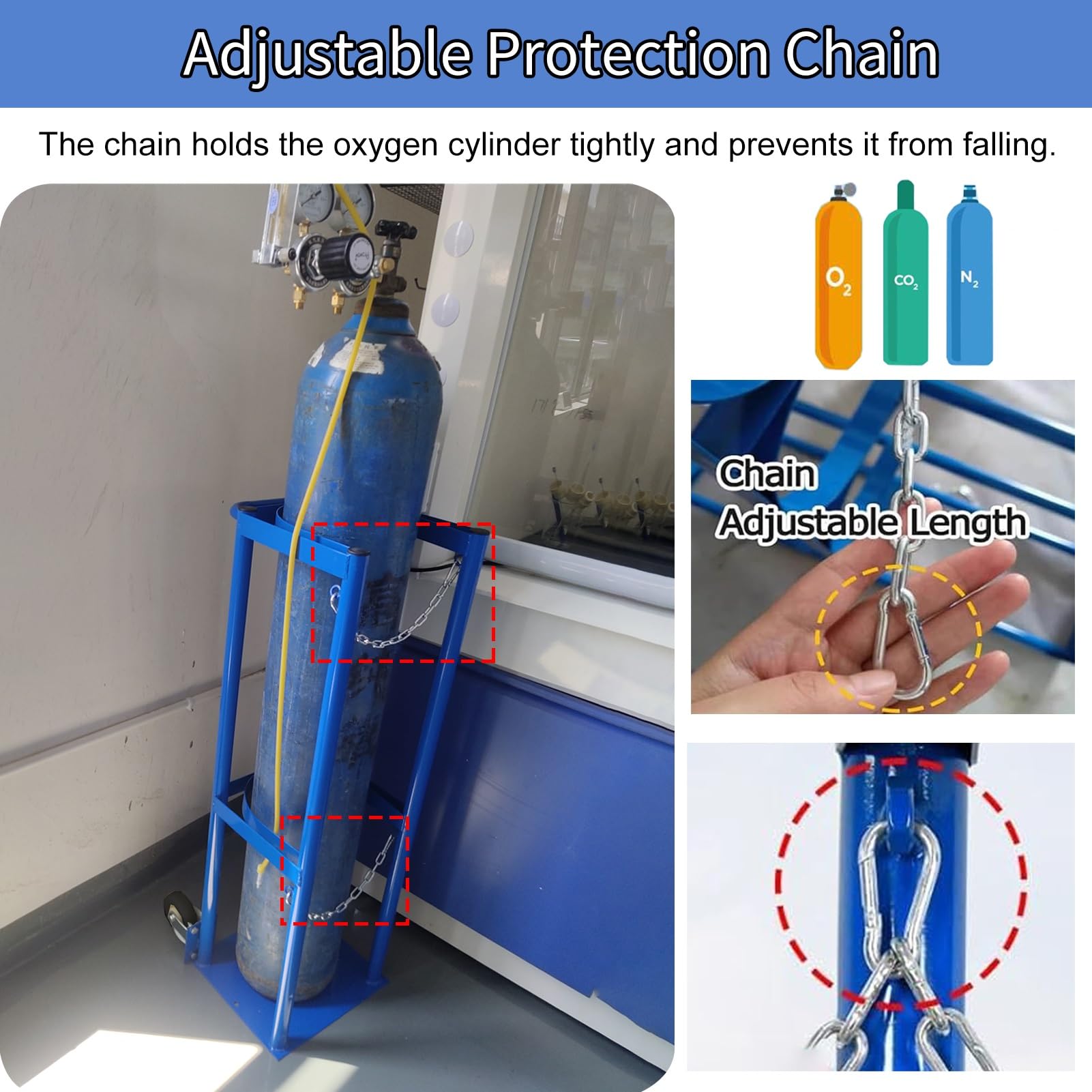 Soportes para Bombonas de Oxígeno Soporte de Acero Móvil con Ruedas para Bombonas de Oxígeno, Carrito para El Transporte de Bombonas de Oxígeno/ Nitrógeno/Argón/ Helio, Carretilla con Ruedas(Capacity