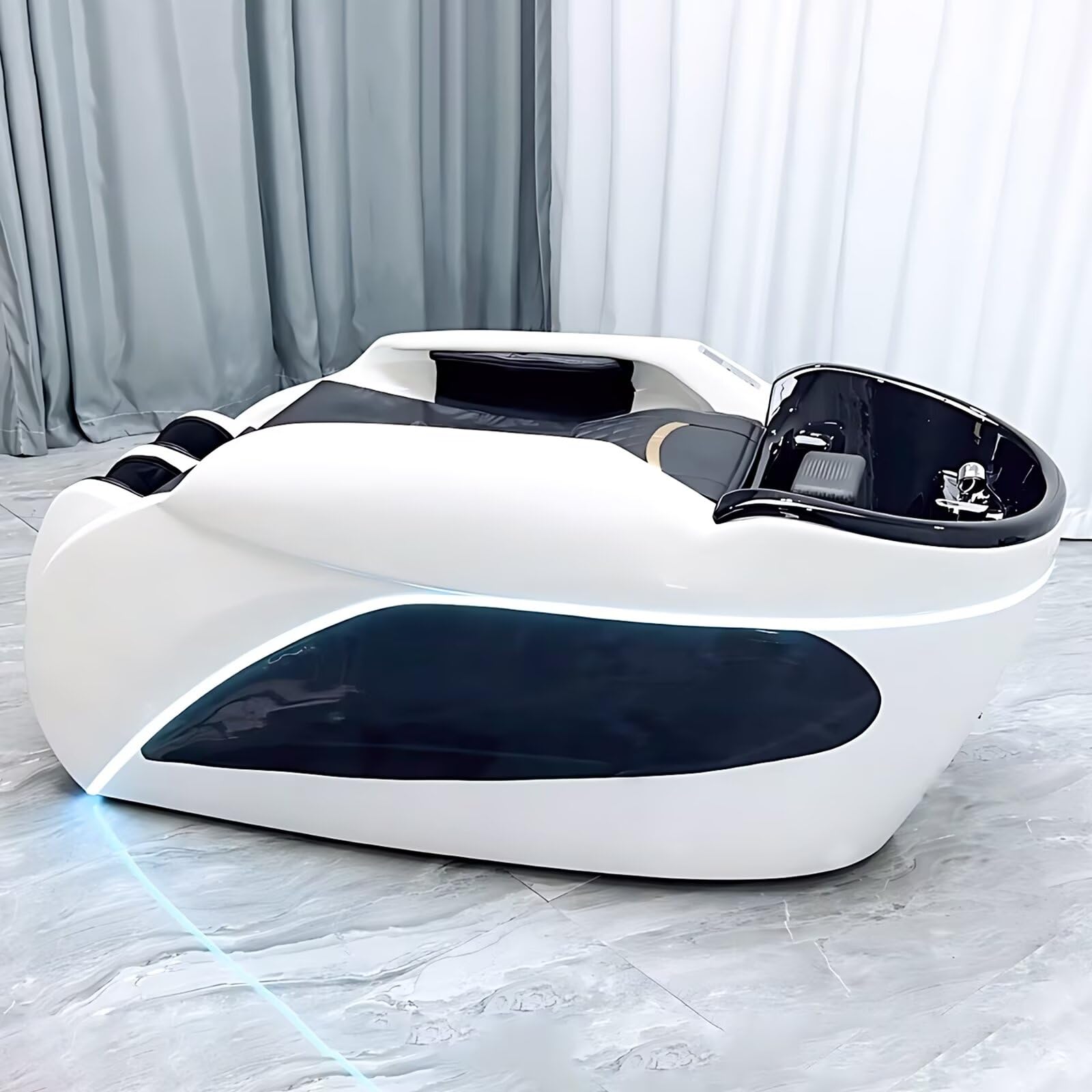 Salon Massage Shampoo Bed with Heating White Glass Steel One-Piece Design for Head Spa Beauty Treatments