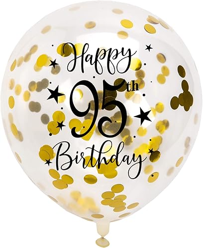 Globos dorados de látex con confeti número 95, decoración de globos de fiesta de cumpleaños de 95 años con confeti, 12 pulgadas, paquete de 16