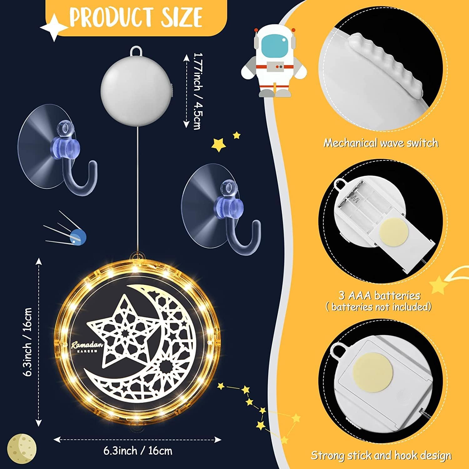 NOJGAC Ramadan Window Lights Decoration, Ramadan Decoration Window Lights with Portable Suction Cup - Image 3