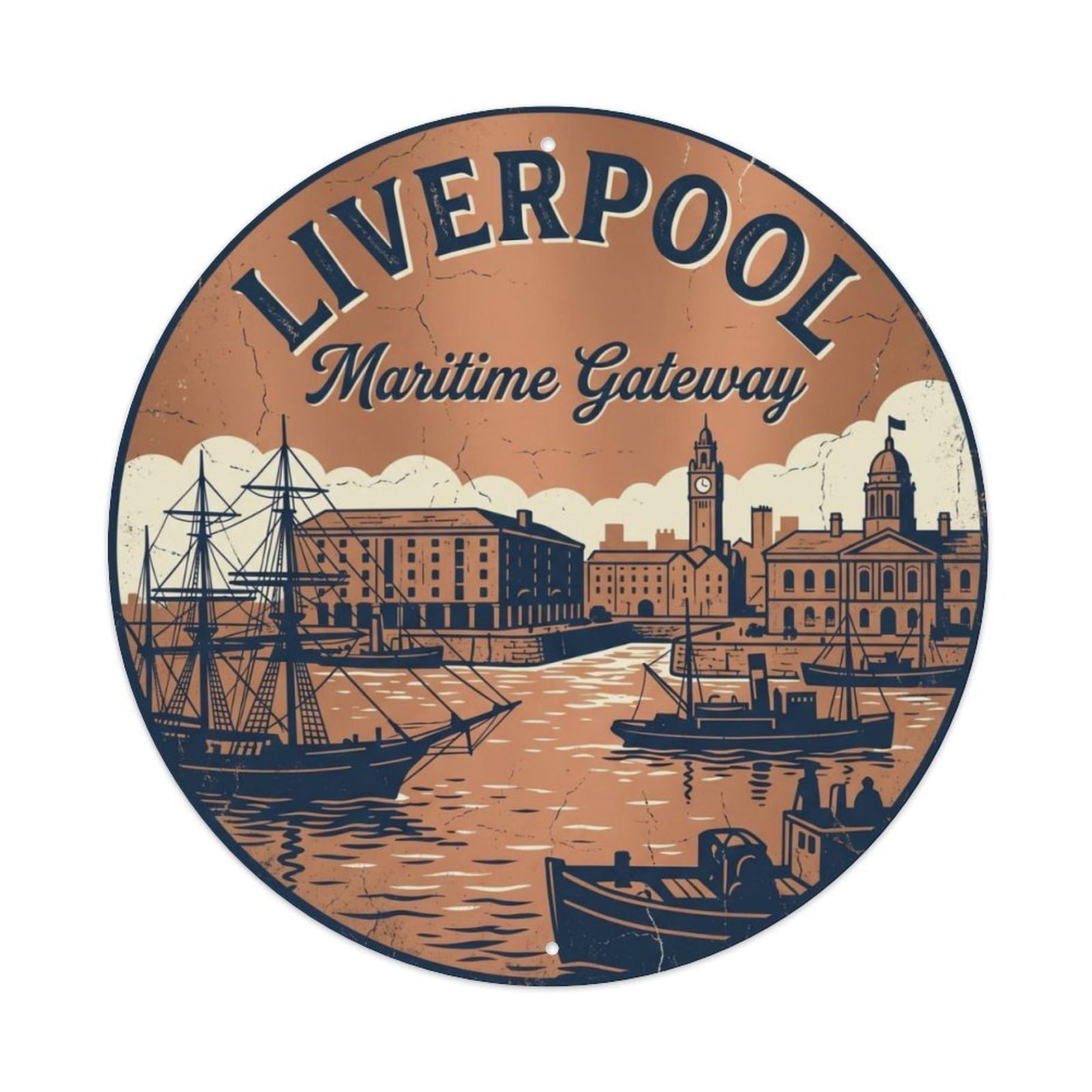 Vintage Travel Liverpool Docks Metal Tin Sign Plaque Wall Decor for Cafe, Club Bar, Office, Home Garden Round Metal Poster 8x8Inch
