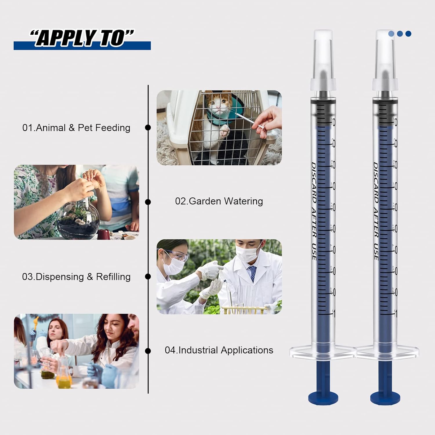 50 Pack 1ml Plastic Syringe Sterile Individual Wrap with Cap,Measurement for Scientific Labs,Measuring Liquids,Pet Feeding,Oil or Glue Applicator(1ml 50)