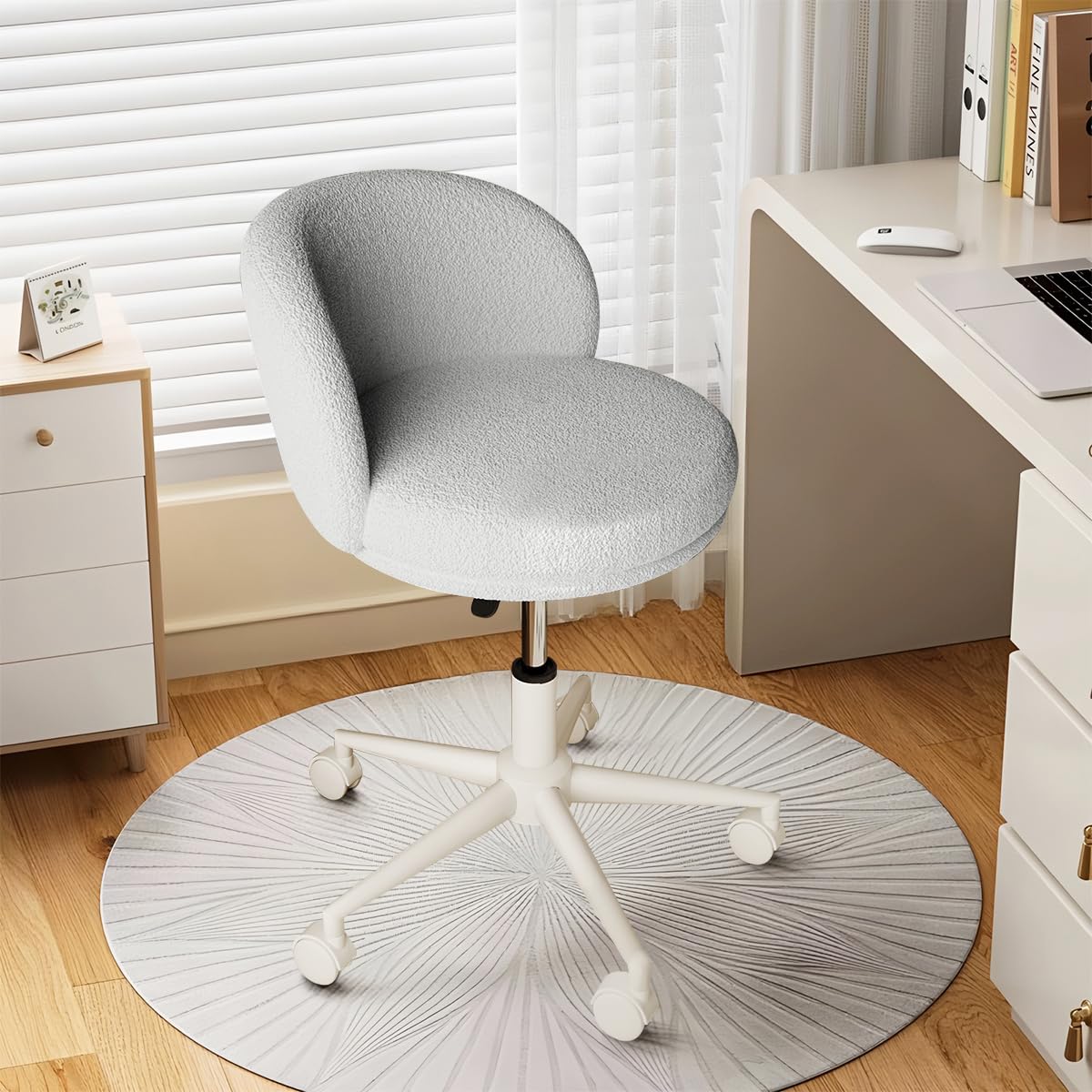 SJZNOI Modern Vanity Chair with Back, 360° Swivel Makeup Desk Chair Small Office Chair with Wheels, Height Adjustable Armless Computer Task Chair for