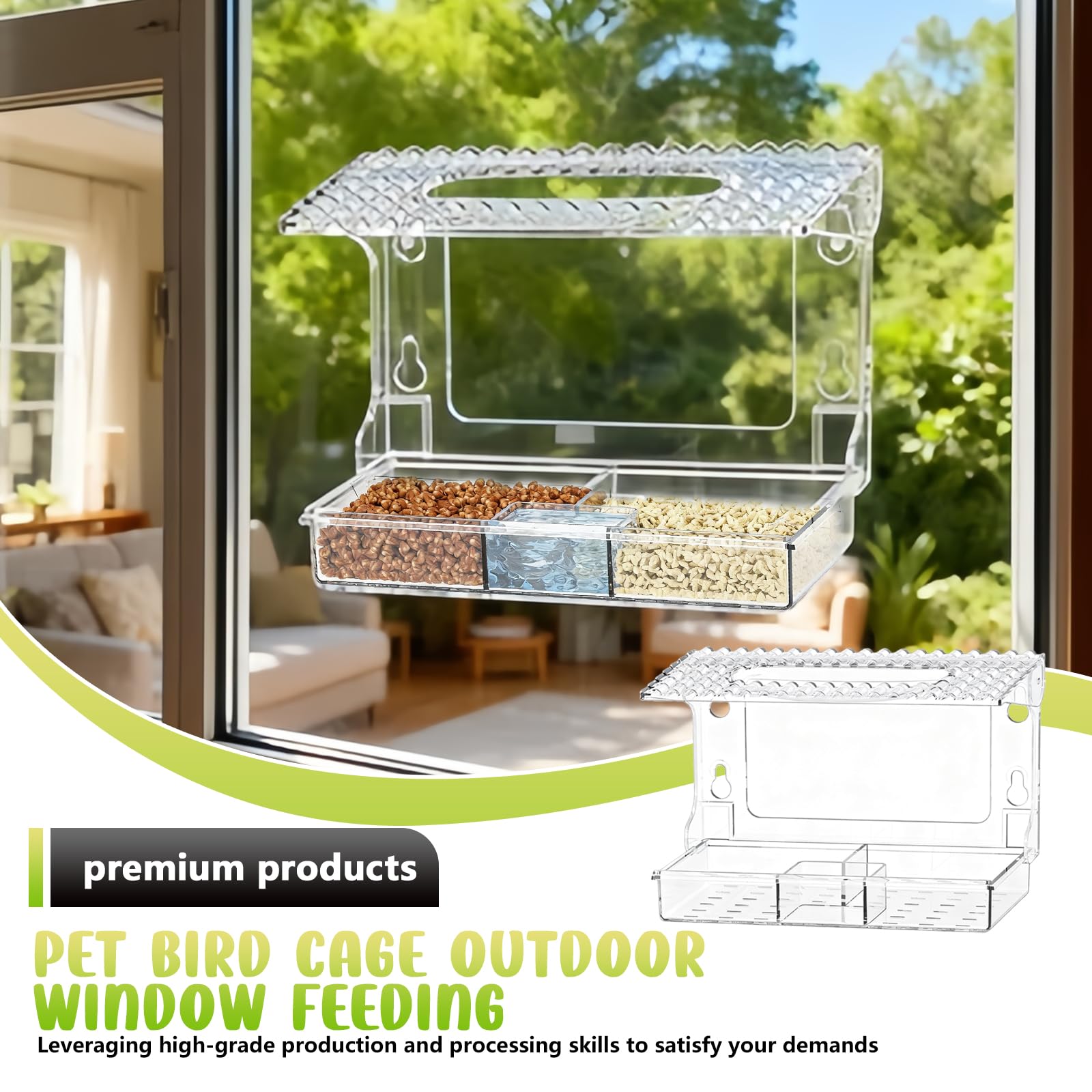 Mangeoire À Oiseaux Transparente, Window Bird Feeder, Ventouses 25*10*16 CM, Amovibles Exterieur