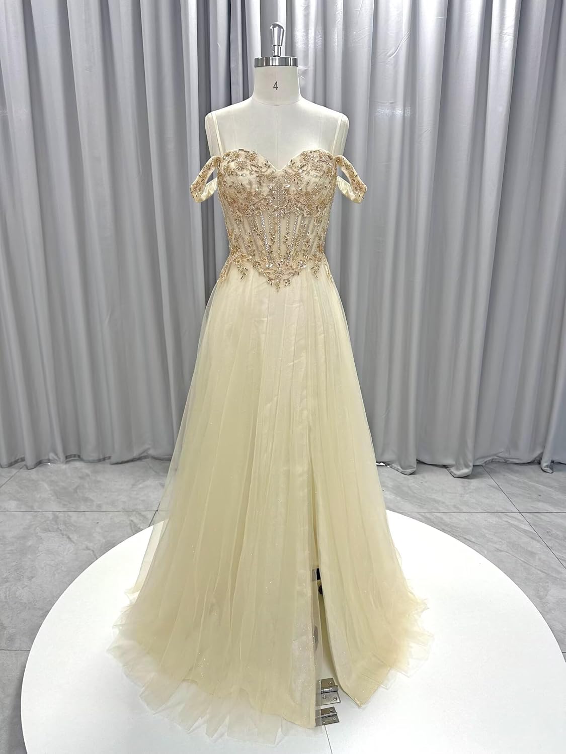 Off Shoulder Tulle Prom Dresses 2026 Lace Beaded Ball Gowns for Women Formal A Line Sparkly Evening Gown with Slit - Image 7