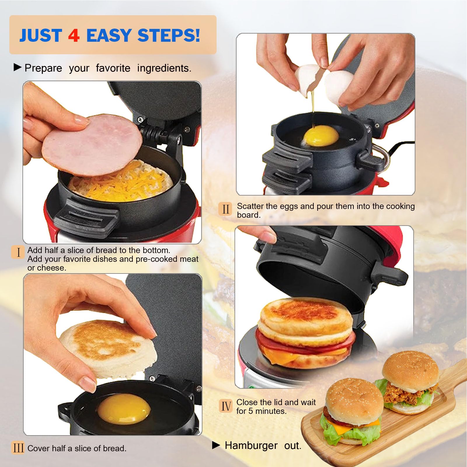 Sandwich broodrooster hamburgermaker, efficiënte