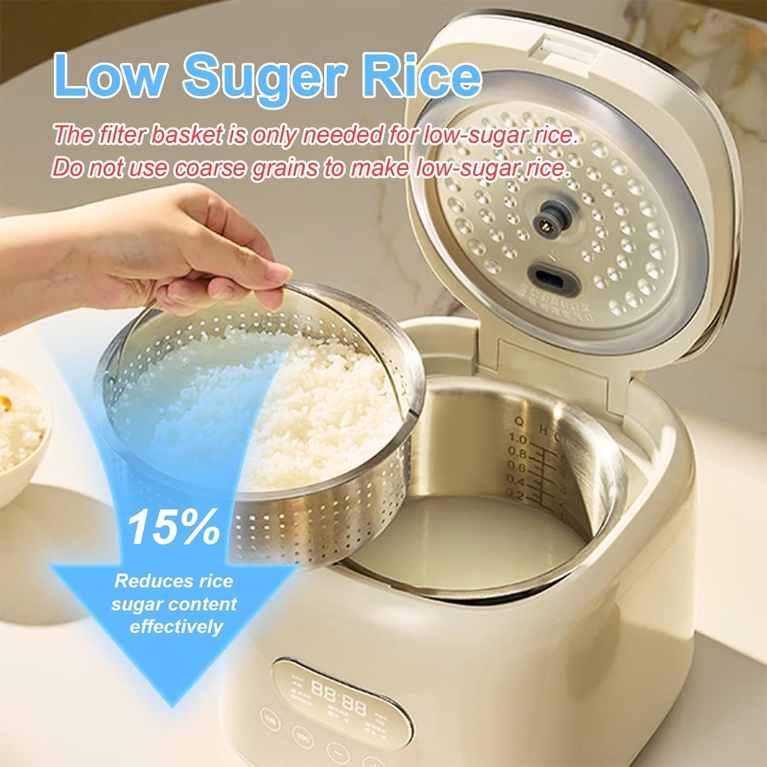2.5-litre Low-sugar Rice Cooker With a Double-layered 304 Stainless Steel Inner Pot and Steamer Basket Stylish and Durable Design Featuring an Automatic Cleaning Function and Quick-cook Mmode (white)