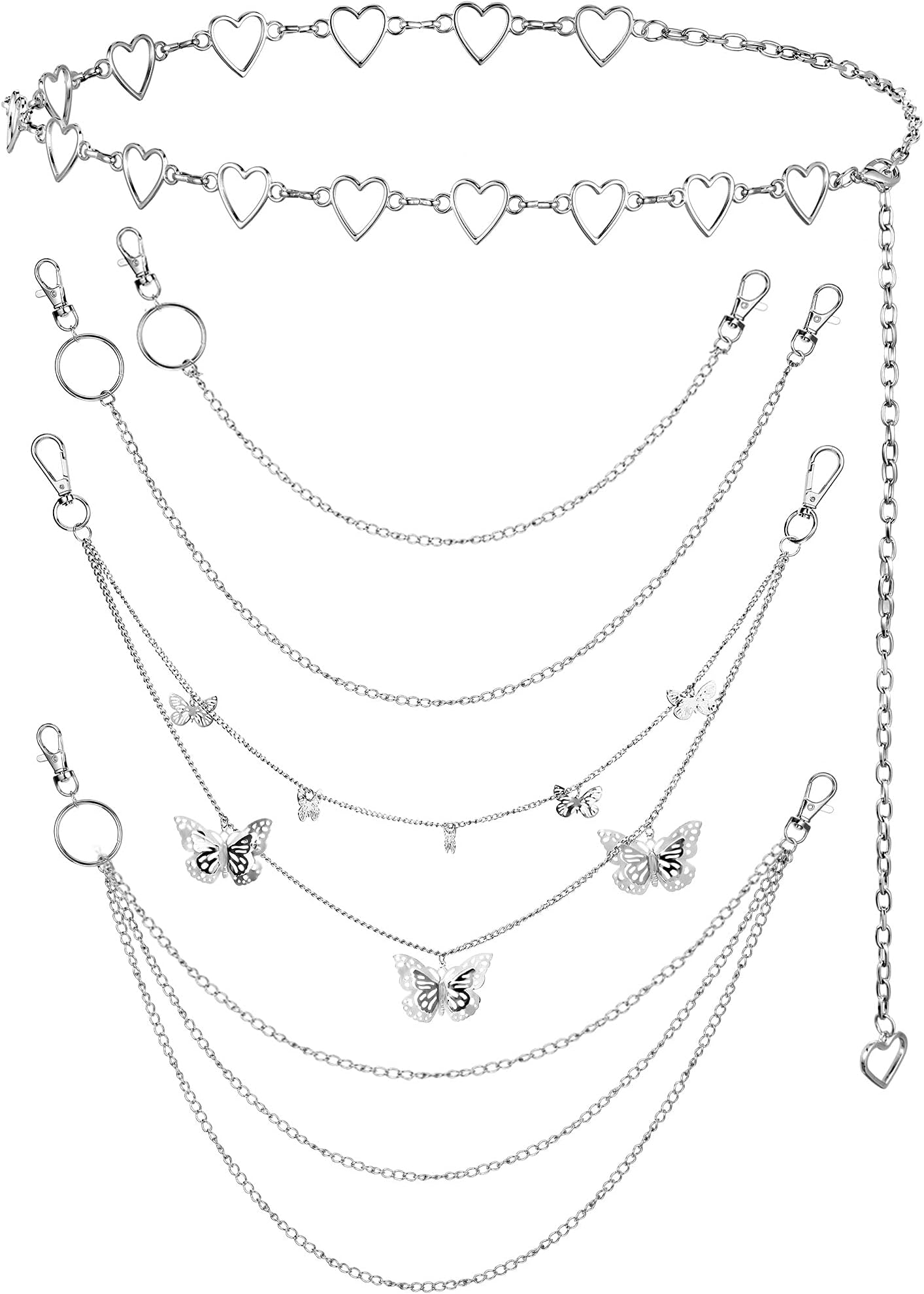 5 Pieces Belt Chain Jeans Pants Pocket Waist Multi-Layer Hip Hop Metal Wallet Chain for Men Women