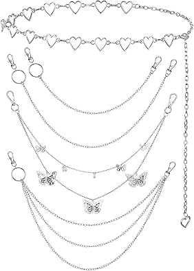 Jadive 5 Pieces Belt Chain Jeans Pants Pocket Waist Multi-Layer Hip Hop Metal Wallet Chain for Men Women