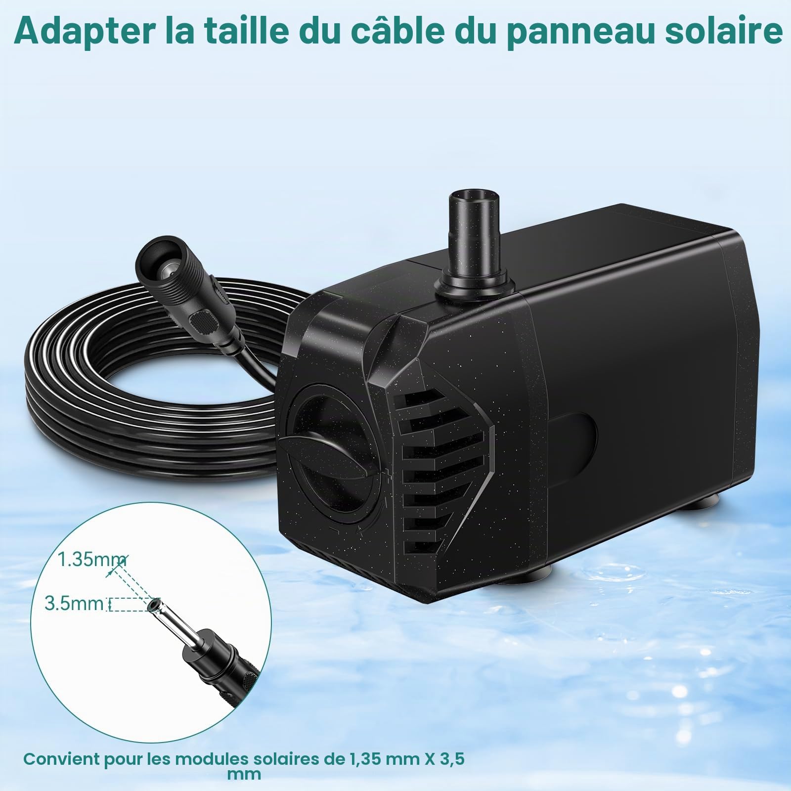 Biling Pompe à eau 10 W 875 l/h pour pompe solaire de bassin de 12 à 20 W avec filtre et protection contre la marche à sec, fontaine solaire d'extérieur utilisée avec panneaux solaires pour petits
