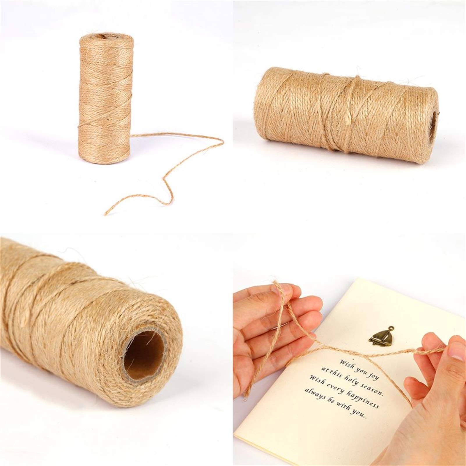 Zkenshan-Natural Jute Twine Hemp Rope Party Wedding Gift Wrapping Cords Thread DIY Scrapbooking Florists Craft Decor, 100m Jute Twine Burlap String, Natural Jute Fiber