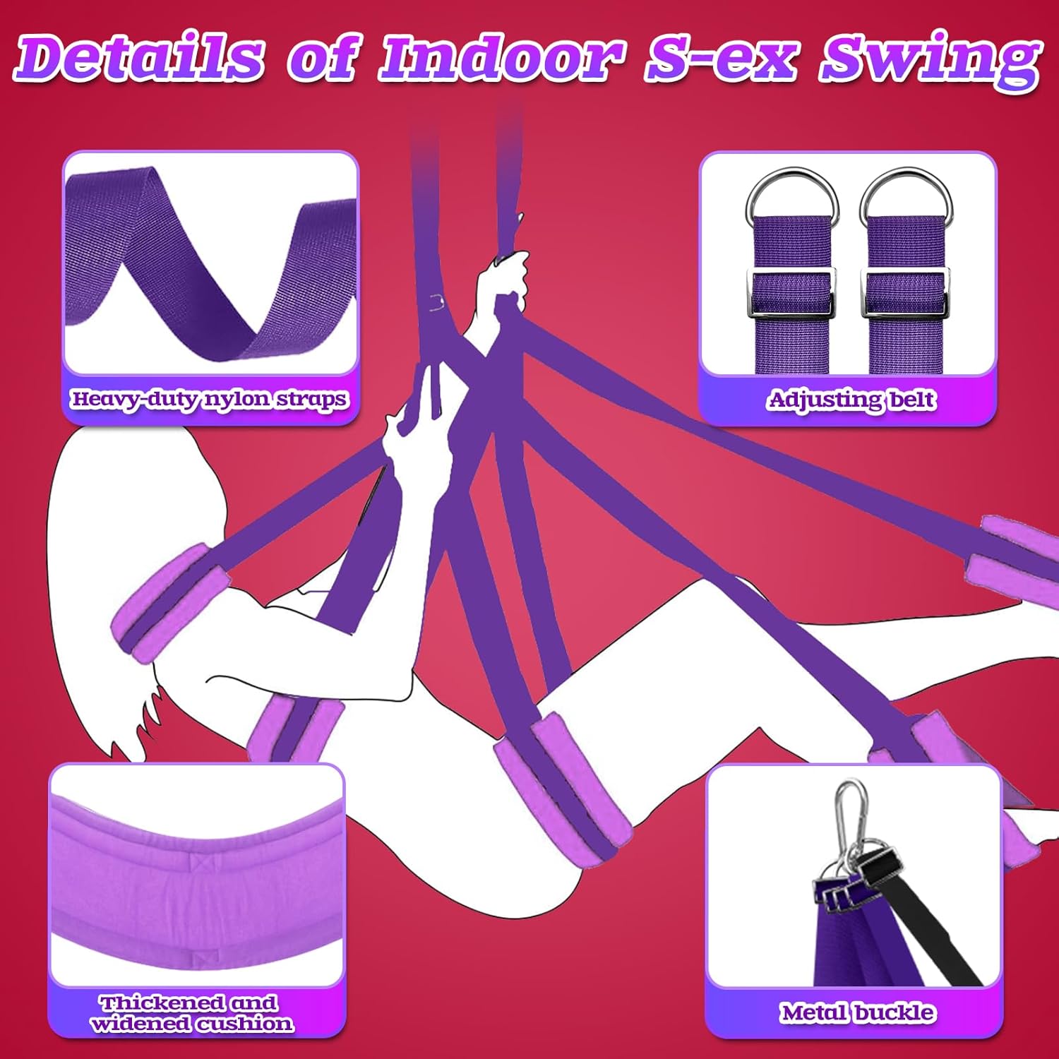 Sex Swing with Thicker Wider Neck Lumbar Hip Padded Seats - Portable Door Sex Swings with Adjustable Nylon Straps Metal Hardware, Suitable for Beginners, Adult Sex Toys for Couples
