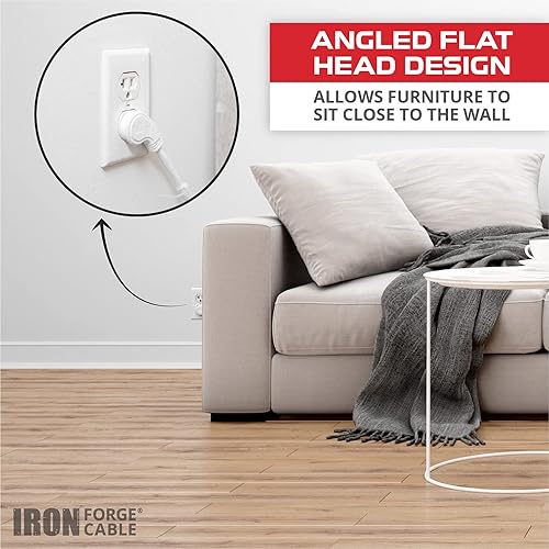 Miniatura 3 de Iron Forge Cable Cable de extensión blanco de enchufe plano en ángulo de 3 pies con 3 tomas de corriente – Cable de extensión de 16/3 SJT de 3