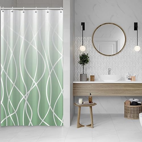 Miniatura 246 de Cortina de ducha pequeña a rayas gris claro degradado para baño, 36 x 72 pulgadas, juego de cortina de ducha geométrica para cabina de RV con Gris