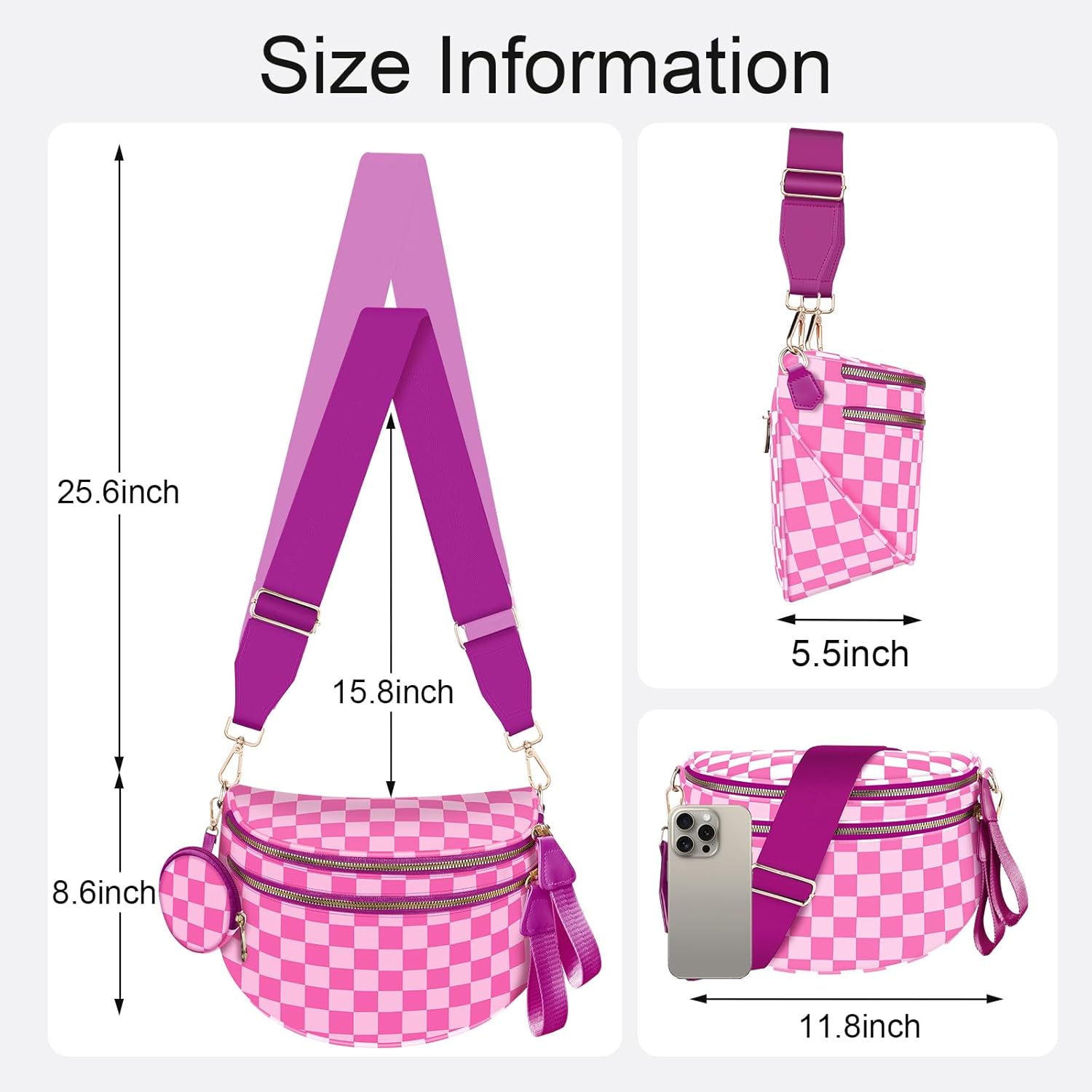 Bum Bags for Women Checkered Crossbody Bag Large Nylon Belt Purse Fanny Packs, Bonus with a Extra Strap - Image 6