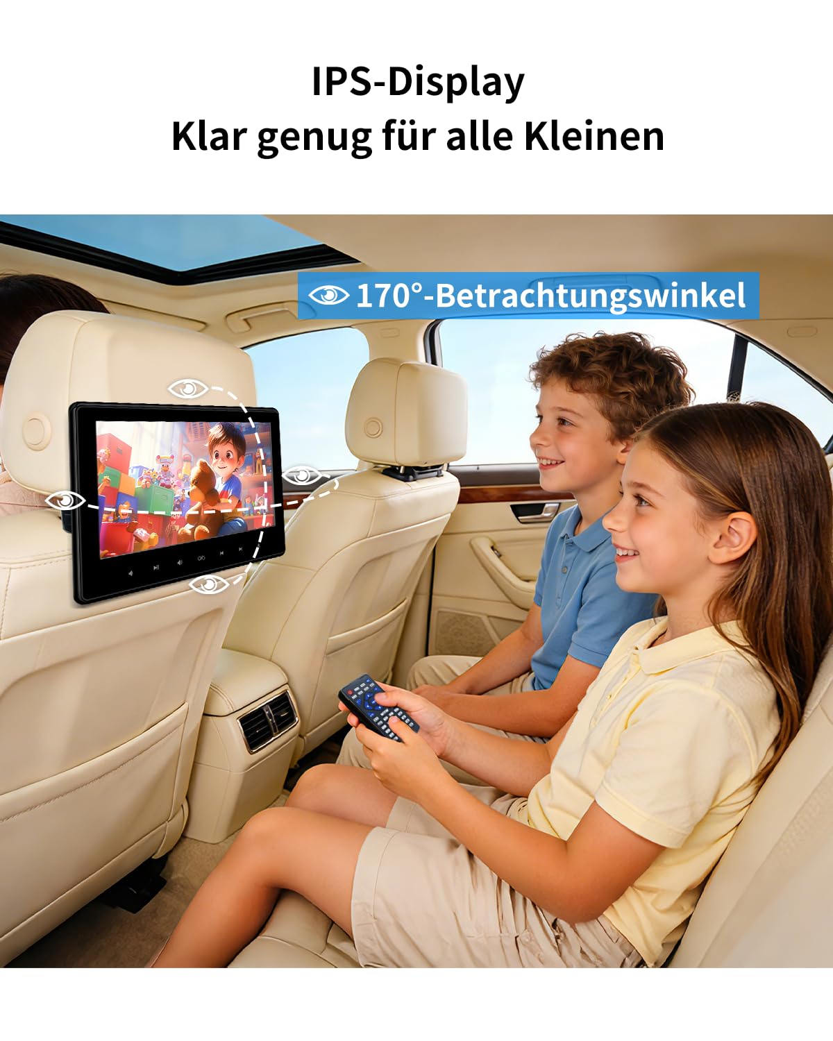 10,1" DVD Player Auto mit HDMI-Eingang, Tragbarer Auto DVD-Player mit Kopfstützenhalterung, Disc-Eingang mit Saugnapf, Unterstützt Letzter Speicher, USB/TF-Karte