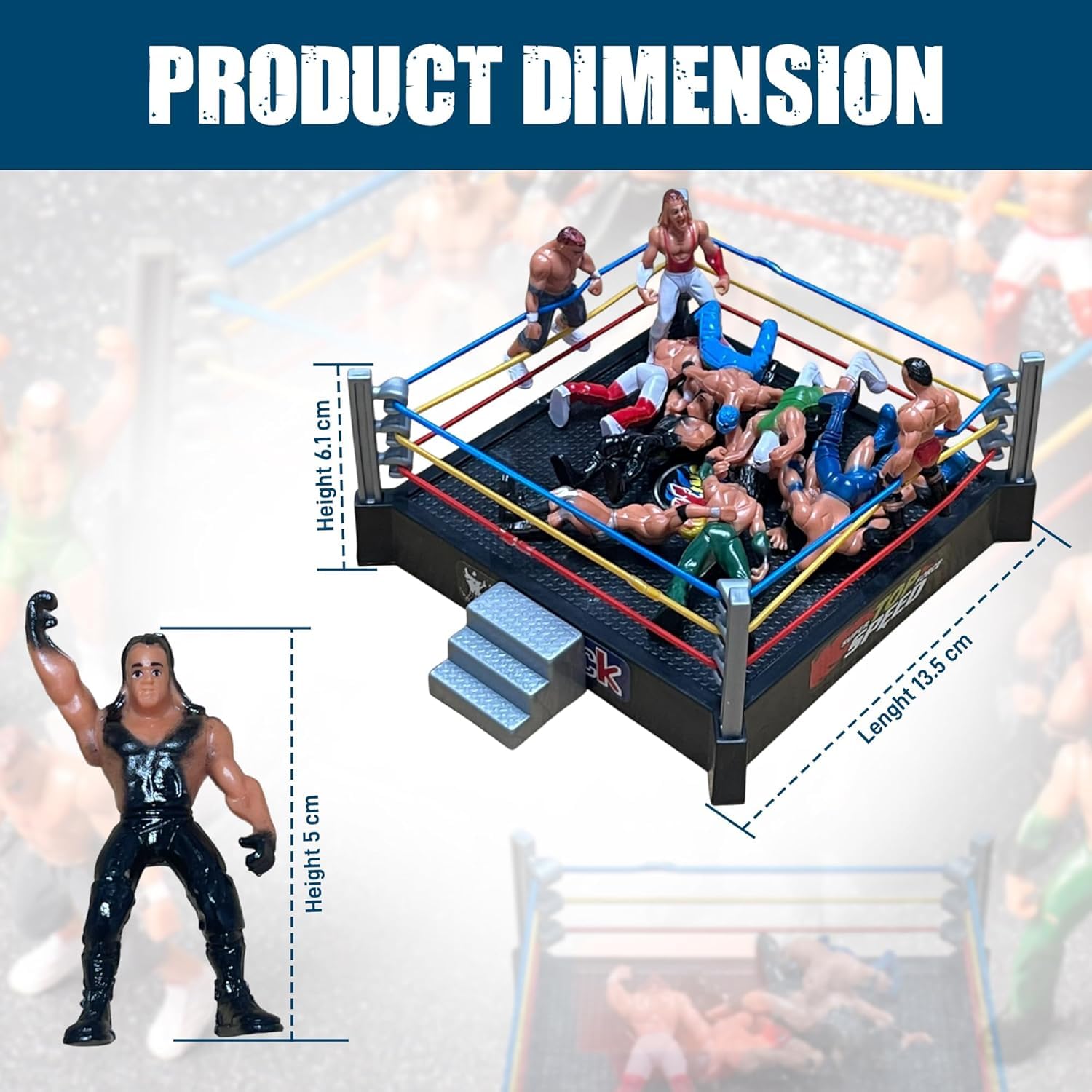 SDMAX Kids Pretend Play Mini WWE Wrestling Ring With 12 Toy Set Action Heroes Deal On Children Gift - Image 3