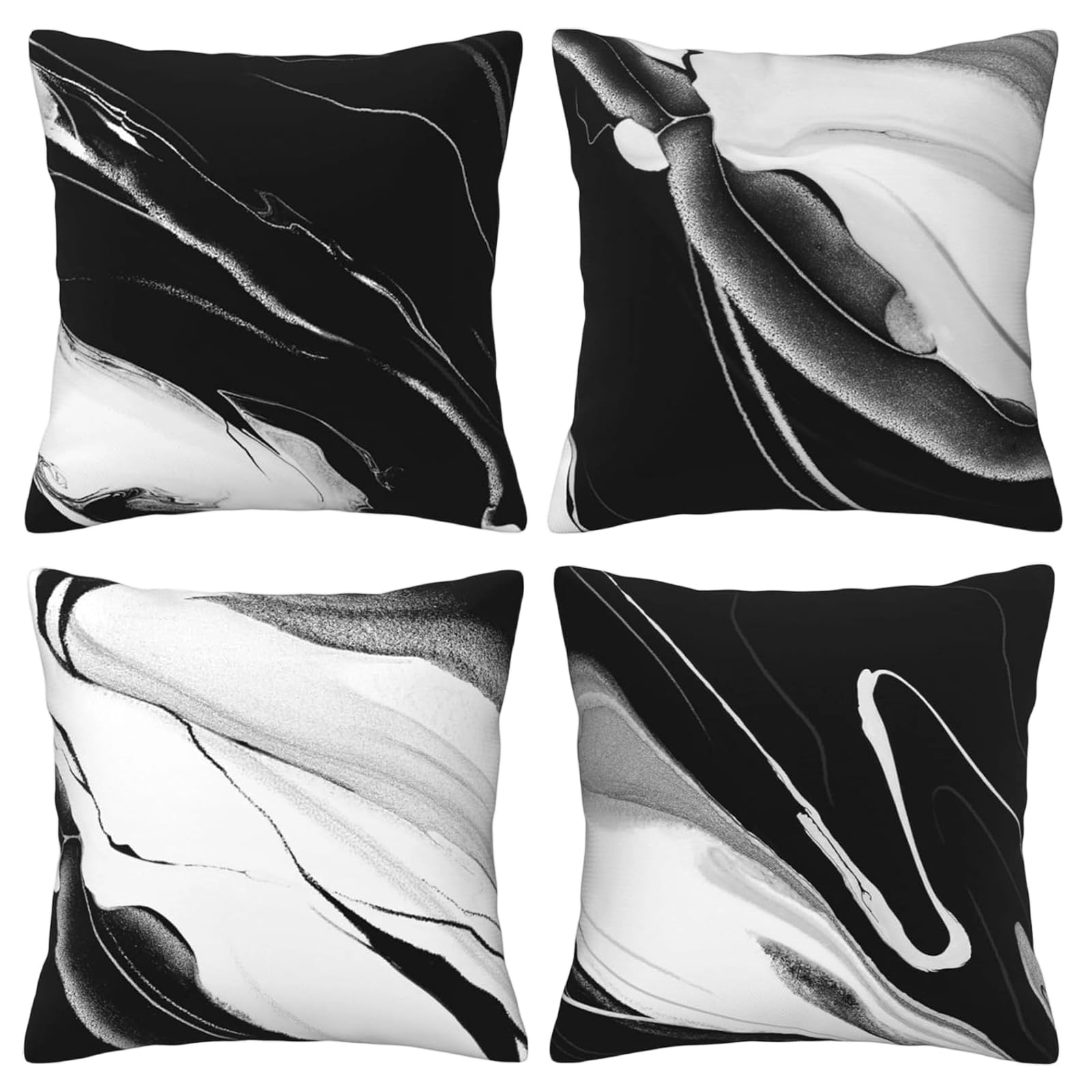 JTOOYS Black and Cream Cushion Covers Set of 4, 45×45cm Marble Abstract Throw Pillow Covers, Modern Home Decor Pillowcase for Sofa Couch Bed