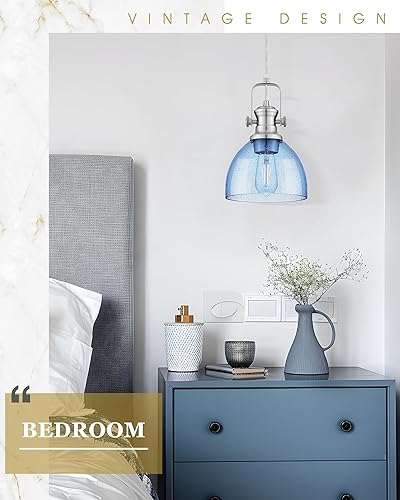 Miniatura 9 de Audickic AD-22151-1P-OR - Luces colgantes de isla de cocina, iluminación colgante de granja con pantalla de vidrio con semillas de ámbar, lámparas