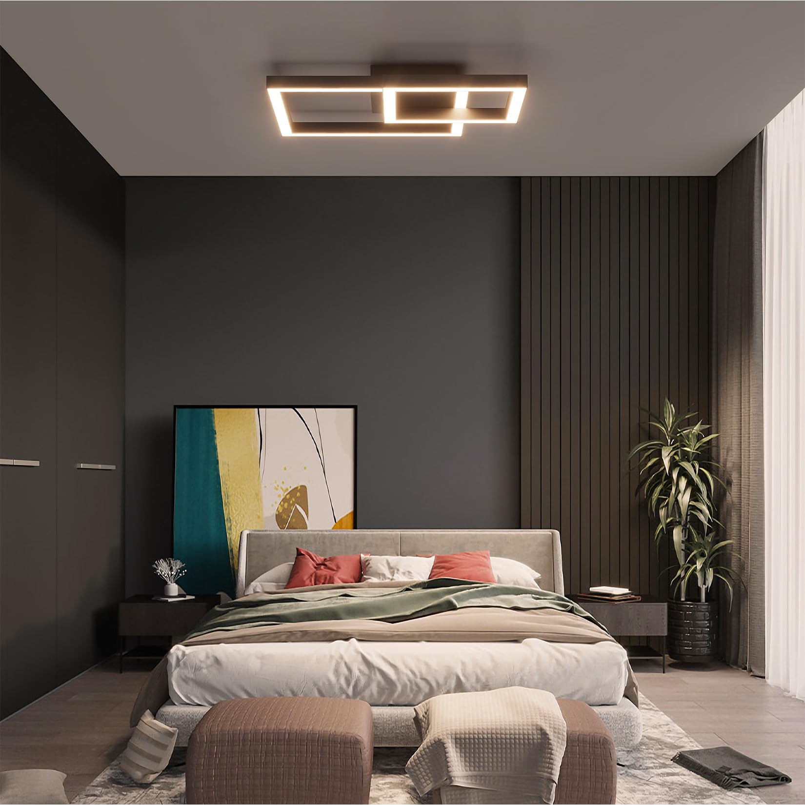 Klighten Lampa sufitowa LED, ściemniana, 35 W, z pilotem zdalnym, nowoczesne oświetlenie sufitowe do salonu, sypialni, kuchni, korytarza, 36 x 36 cm, 3000 K