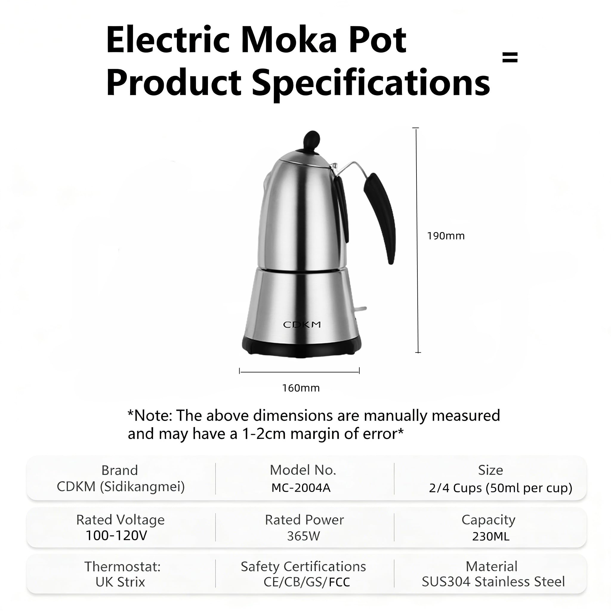 Cafetera eléctrica Moka – Olla eléctrica Moka con válvula de seguridad italiana, termostato STRIX UK, acero inoxidable 304 – Preparación de café espresso rico y aromático (230, mililitros)