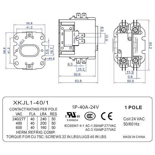 Miniatura 3 de Dreyoo Paquete de 2 contactores de motor HVAC portador, 24 VCA 40 Amp bobina de un solo polo1 poste de repuesto para horno compatible con C140A,