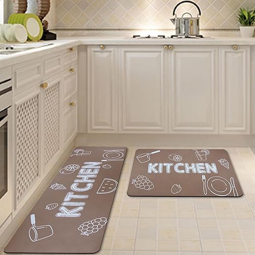 Juego de 2 alfombrillas de cocina suaves de secado rápido, antideslizantes, súper absorbentes, para estar de pie, cómodas alfombras de cocina de