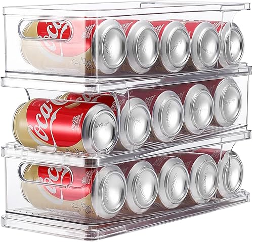 Xicennego Organizador de latas de soda apilable de 3 niveles para refrigerador, dispensador organizador de latas de refrigerador, soporte para latas