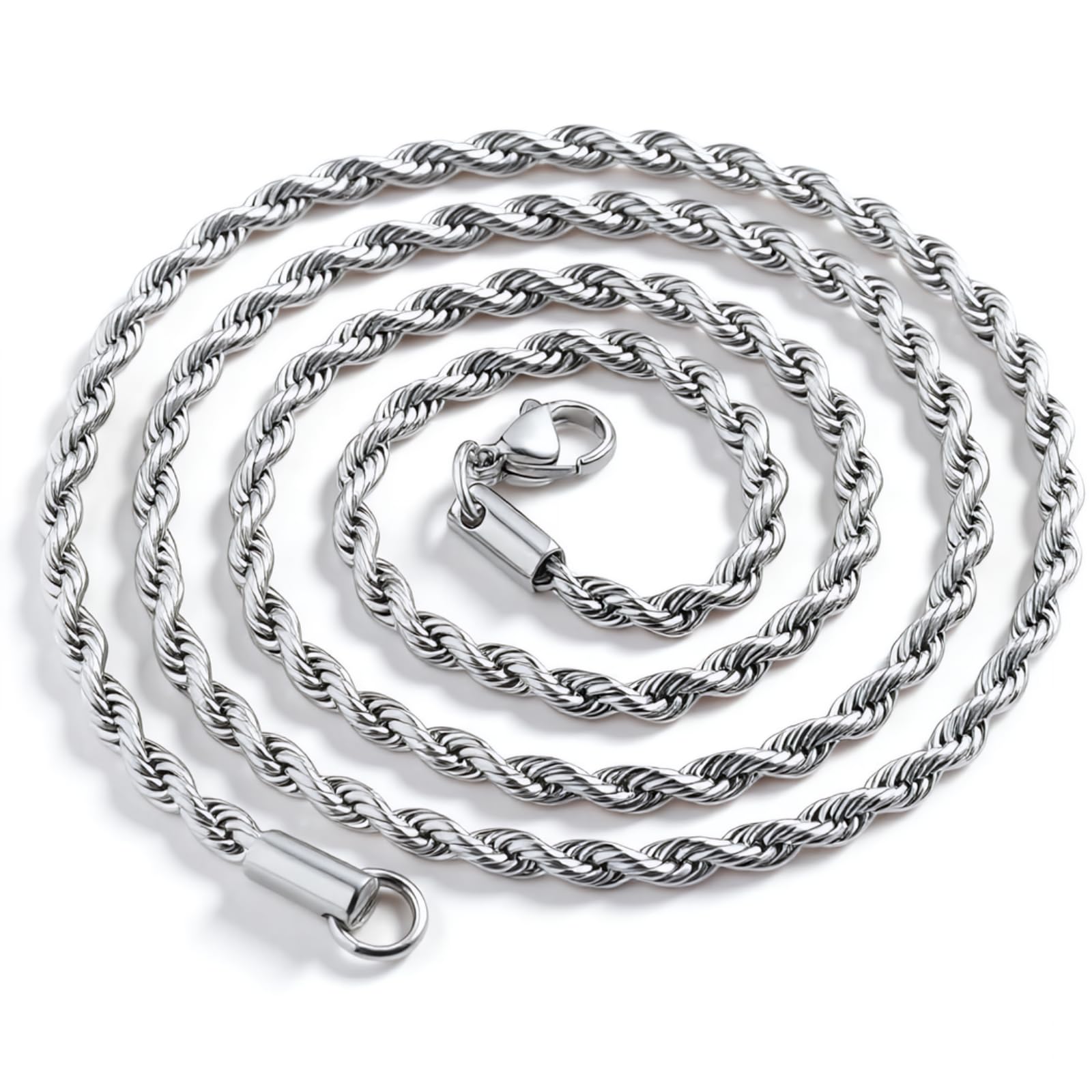 DVRK Cadena Plata Hombre 55 cm con Base Acero Inoxidable 316L Resistente al Agua y al Sudor - Collar Hombre 3 mm y 5 mm de Grosor con Cierre Mosquetón - Idea Regalo Chico