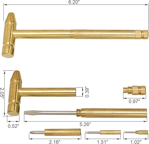 Miniatura 2 de OIIKI Mini martillo multifunción 6 en 1, pequeño martillo y destornillador chapado en cobre, herramientas multifuncionales de reparación manual para