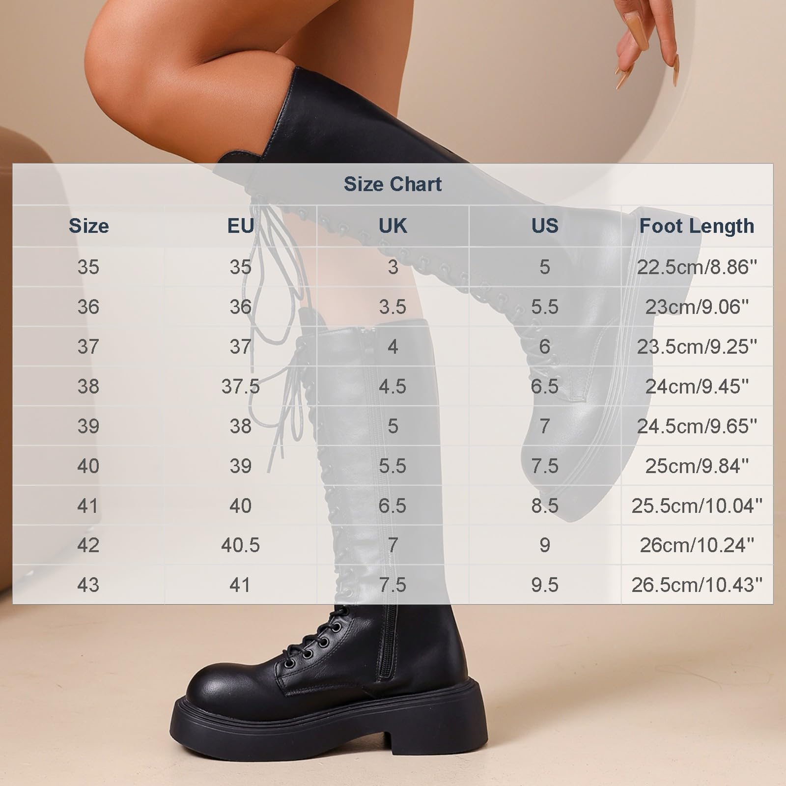Schnürstiefel Damen Kniehoher Schaft mit Profilsohle und Runde Zehenpartie