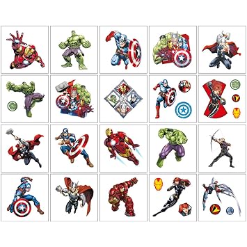 20 Sheets The Avengers Temporary Tattoos for Kids, Cool Birthday Party Favors, Cartoon Decoration Sticker Gifts for Teen Girl Adult Home Activity Class Prizes Carnival Christmas Rewards