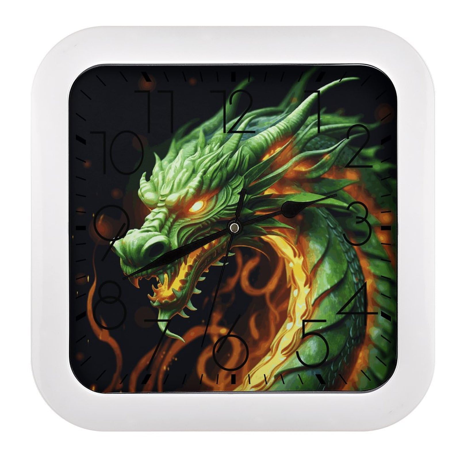 Horloge murale carrée dragon chinois de 25,4 cm silencieuse à piles