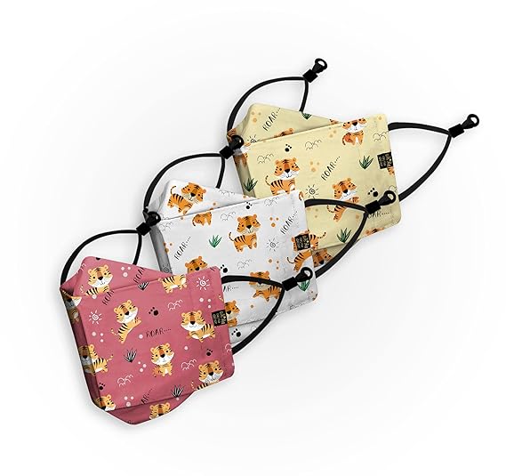 Rayna Decor Kids Reusable Adjustable Printed Cotton Face Mask Without Valve (Multicolour) - Pack of 3