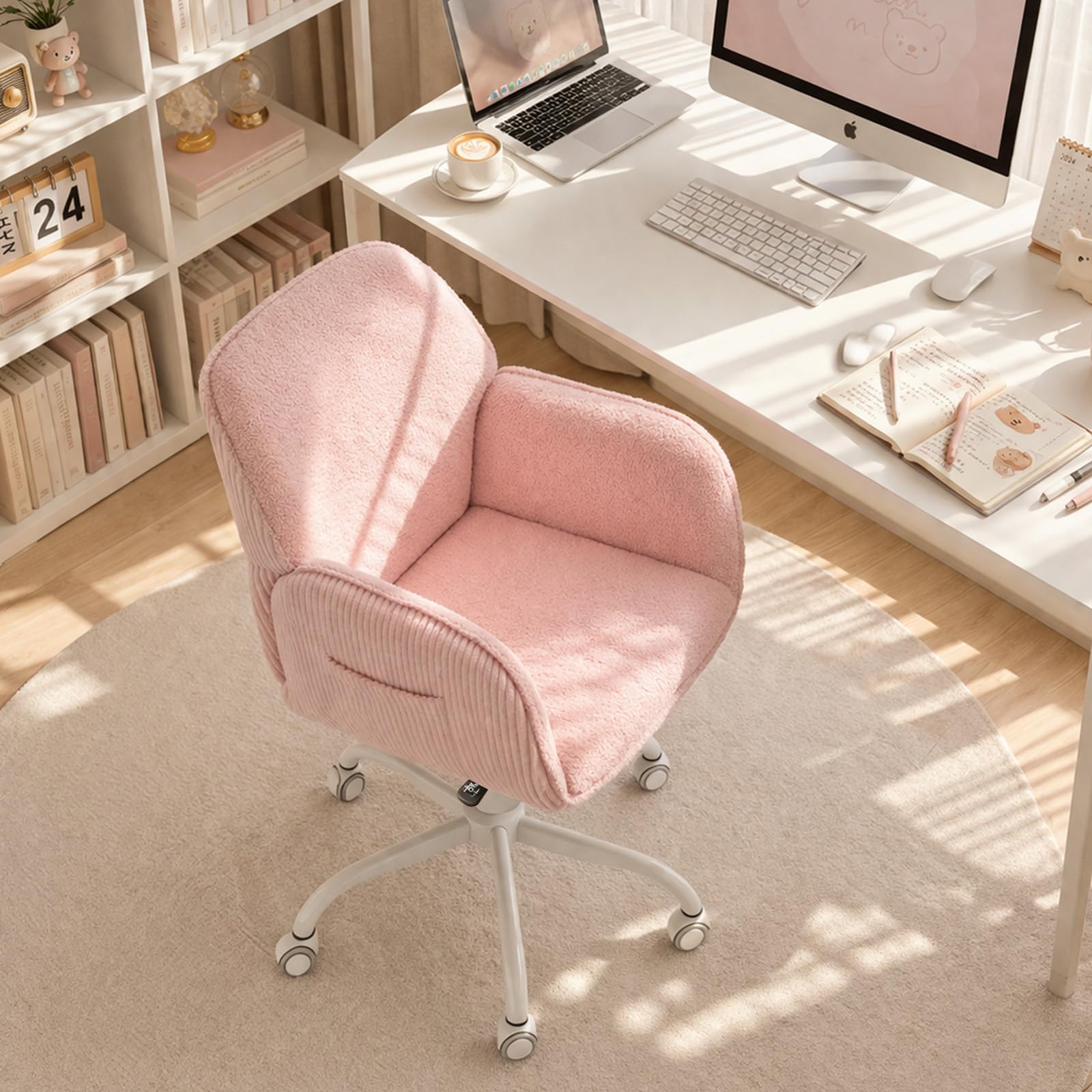 Chaise de Bureau Ergonomique Accoudoirs, Étude, Chambre, Rose