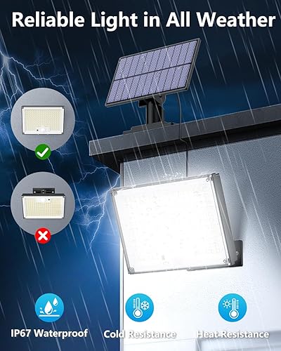Vista 3 de Luces solares para exteriores, 172 LED, 3 modos, sensor de movimiento dividido, luces para exteriores con control remoto, luces solares impermeables