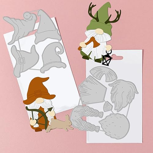 Miniatura 3 de GLOBLELAND Troqueles de corte de gnomos de caza, adorables troqueles de corte de elfo enano de Navidad, gnomo del bosque, plantilla de acero