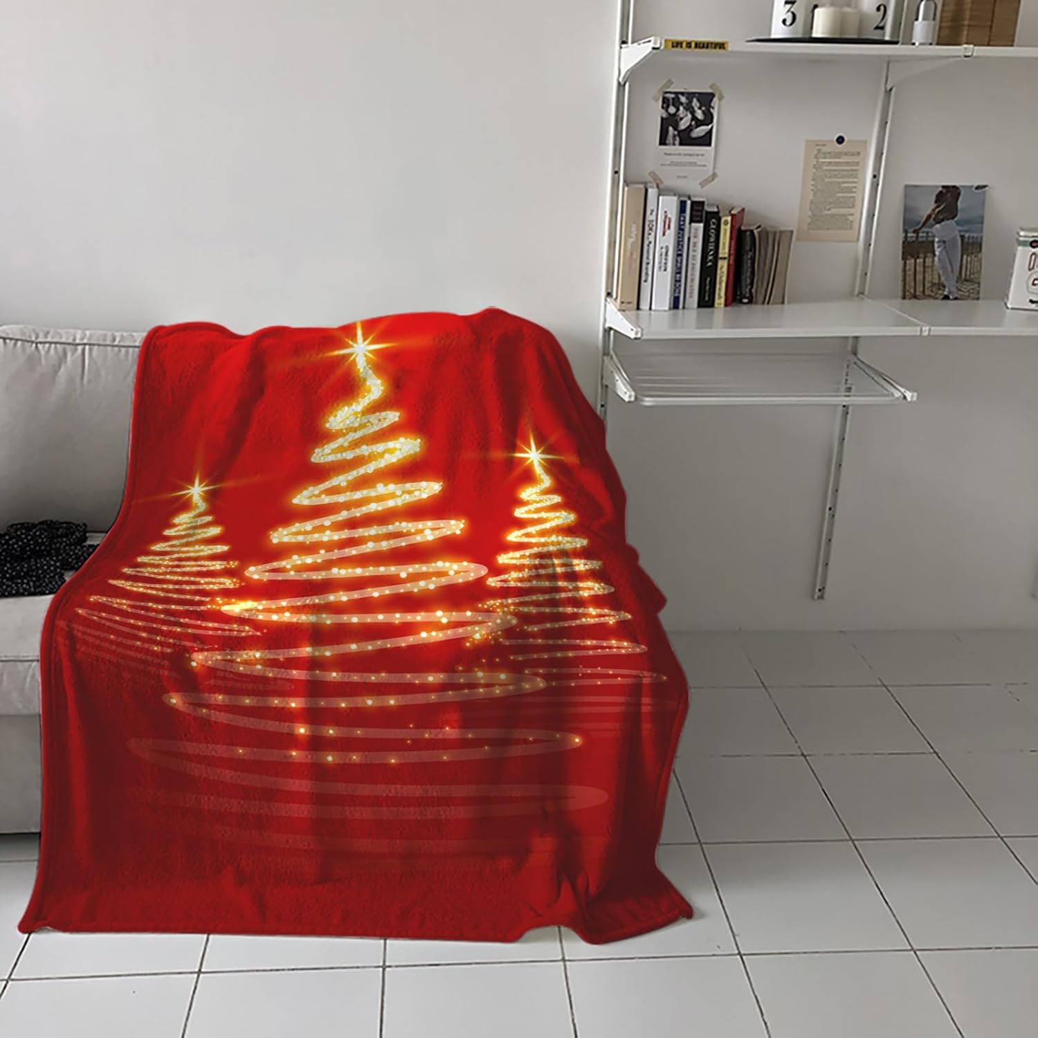 Throw Blanket,Abstract Christmas Tree Red Gold Super Soft Microfiber Warm Blanket for Couch Lightweight Blanket for Bed Chairs,50x60 Inch